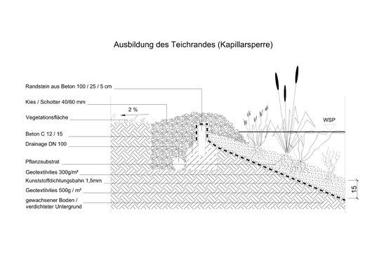 Diese Grafik zeigt die Ausbildung des Randes eines Schwimmteichs.