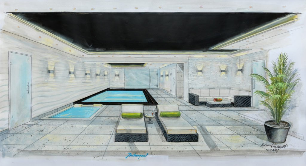 Entwurf für einen Swimmingpool im Innenbereich. Bild: Paul-Bertram Petereit