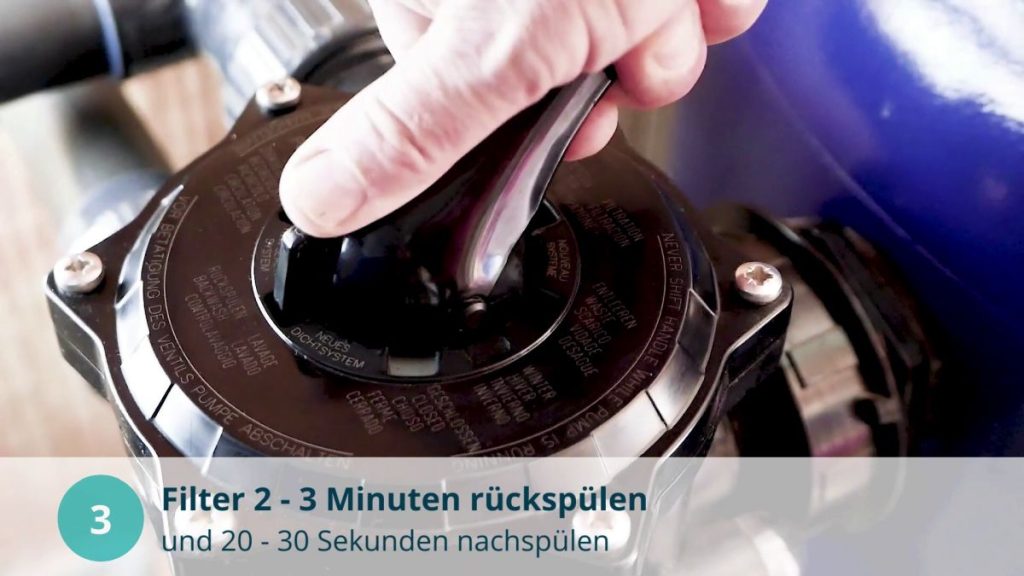 Grünes Poolwasser Algen im Pool Filter rückspülen